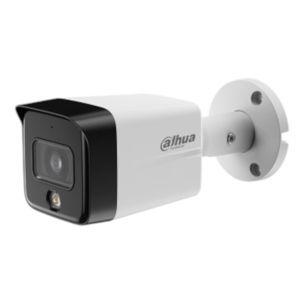 Cámara IP Bullet 4k Full Color + Iluminador Dual Inteligente 8 Megapíxeles Dual Light Lente de 2.8 mm 110 Grados de Apertura Micrófono Integrado H.265 IR de 30 Metros IP67 PoE DWDR DH-IPC-HFW1839TC-A-IL