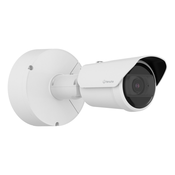 Cámara Bullet IP 4MP Zoom Motorizado 2x AI Detección Persona Vehículo Matrícula IR 60m WDR 120dB PoE+ Hanwha Wisenet PNO-A7082R