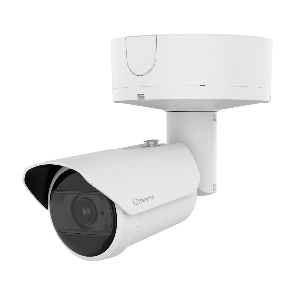 Cámara Bullet IP 4MP Zoom Motorizado 2x AI Detección Persona Vehículo Matrícula IR 60m WDR 120dB PoE+ Hanwha Wisenet PNO-A7082R