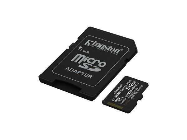 Memoria Flash Kingston Canvas Select Plus Gen 3 512GB · MicroSDXC UHS-I · Clase 10 · V30 · A1 · Incluye Adaptador