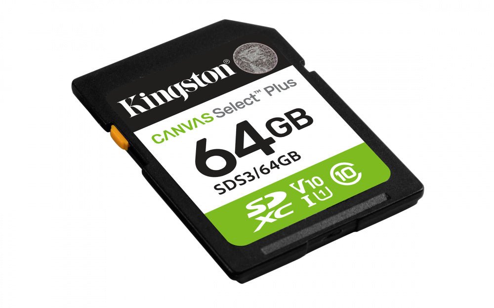 Memorias MicroSD y SDKingstonSDS3/64GBMemoria Flash Kingston Canvas Select Plus SDXC · 64GB · UHS - I Clase 10 · Hasta 100 MB/s SDS3/64GB - SILYMX