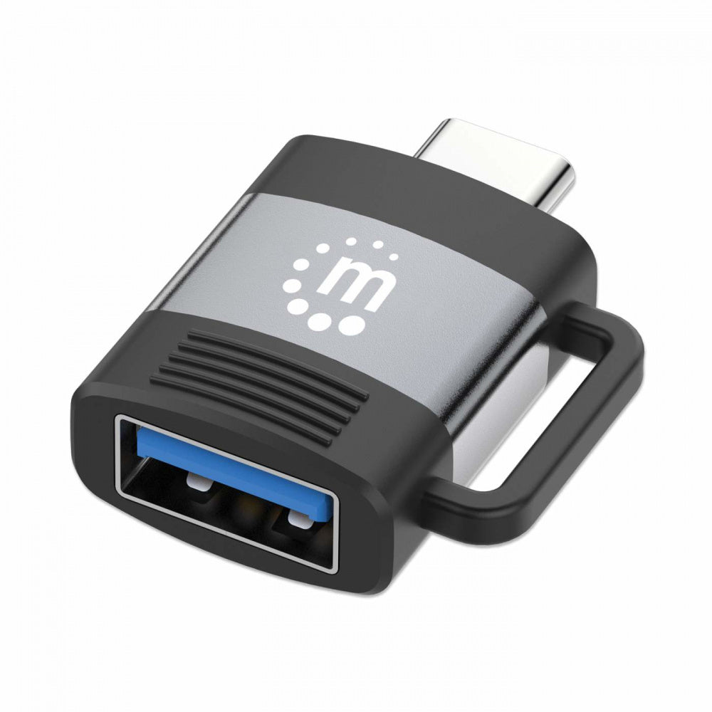Adaptador USB-C a USB-A Manhattan 356312 – USB 3.2 Gen 1, 5 Gbps, 3A, Aluminio Negro/Gris Espacial