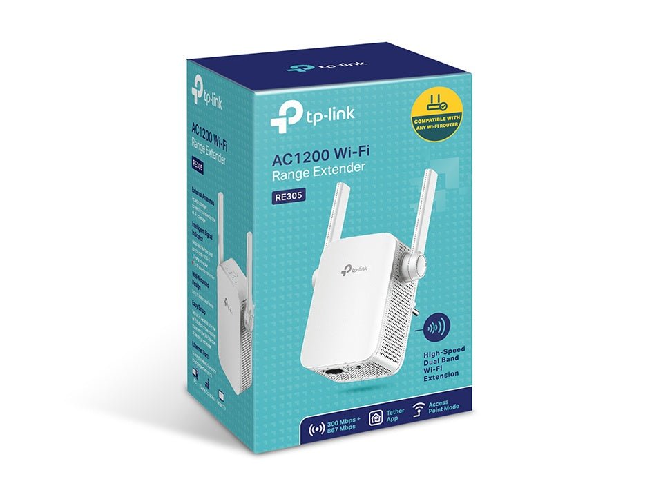 Repetidor Extensor de Cobertura WiFi AC Tp-Link 1200 Mbps doble banda 2.4 GHz y 5 GHz con 1 puerto 10/100 Mbps con 2 antenas externas RE305 - SILYMX
