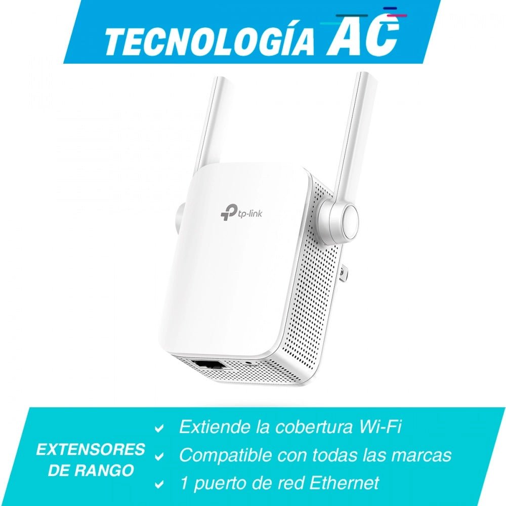 Repetidor Extensor de Cobertura WiFi AC Tp-Link 1200 Mbps doble banda 2.4 GHz y 5 GHz con 1 puerto 10/100 Mbps con 2 antenas externas RE305 - SILYMX