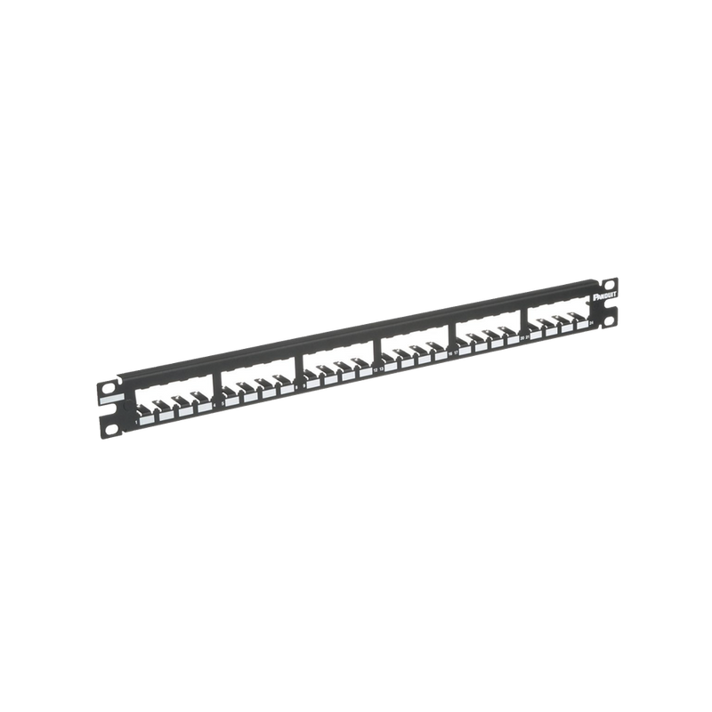 Panel de Parcheo PANDUIT Modular Mini-Com (Sin Conectores) Plano Totalmente Blindado de 24 puertos 1UR CP24BLY - SILYMX