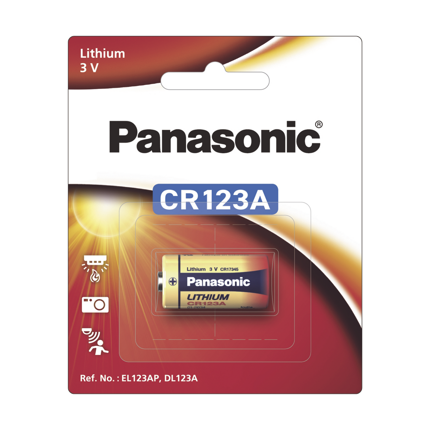 Batería de litio PANASONIC 3 Vcc /1 550 mAh Aplicación en transmisores de alarma inalámbricos/ Con empaque PANASONIC CR123APA/1B - SILYMX