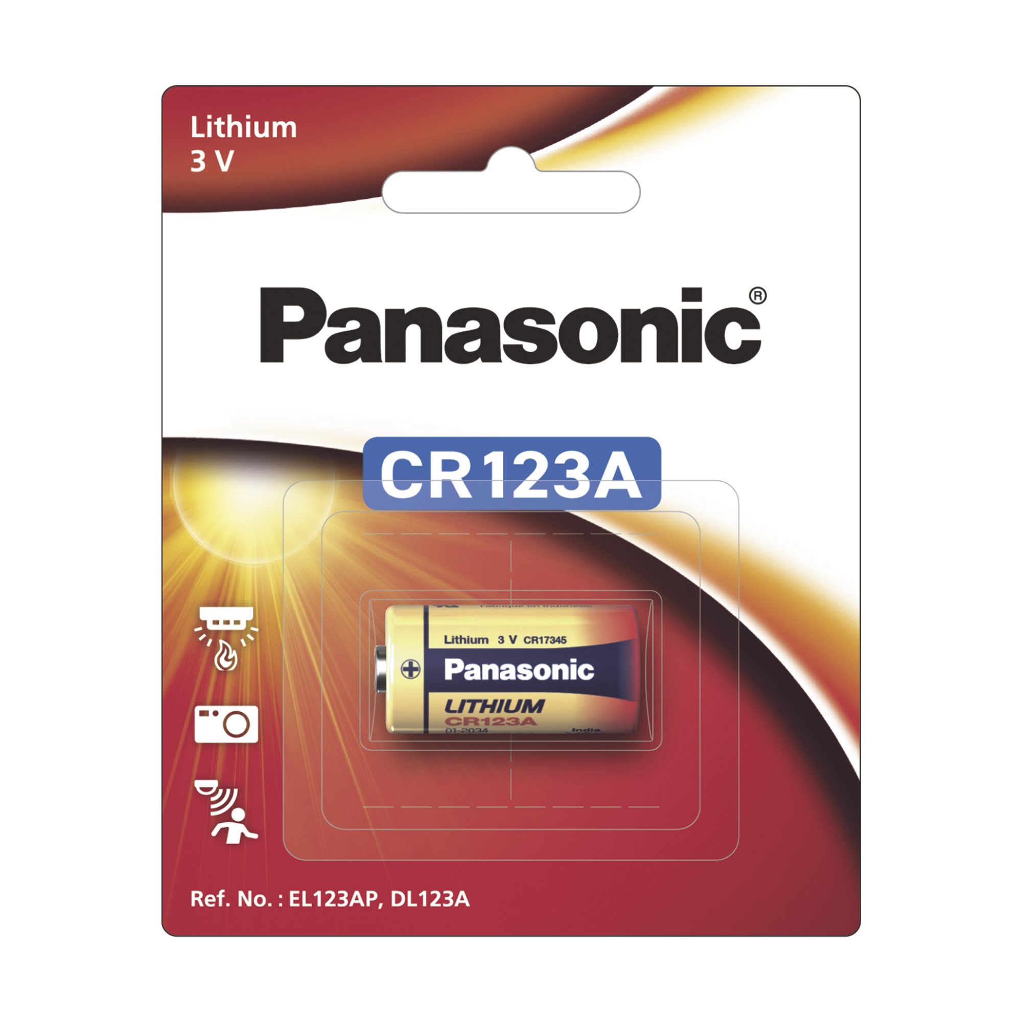 Batería de litio PANASONIC 3 Vcc /1 550 mAh Aplicación en transmisores de alarma inalámbricos/ Con empaque PANASONIC CR123APA/1B - SILYMX