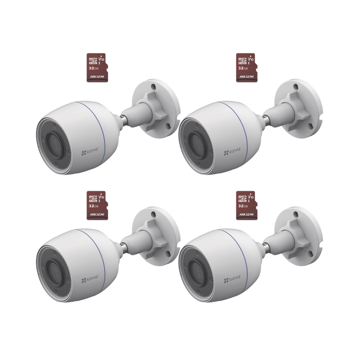 Kit de Camaras WiFi Incluye 4 Piezas CS-H3C y 4 Piezas HS-TF-E1/32G Detección de Movimiento CS-H3C/KM4 - SILYMX