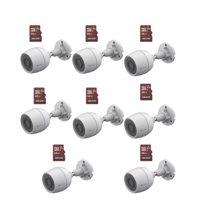 Kit de Camaras WiFi Incluye 8 Piezas CS-H3C y 8 Piezas HS-TF-E1/32G Detección de Movimiento CS-H3C/KM8 - SILYMX