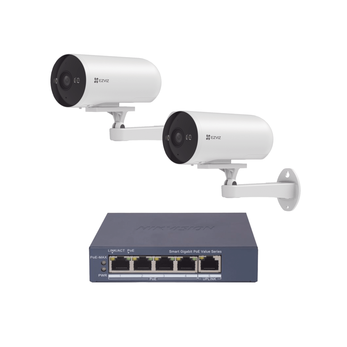 Camaras WifiEZVIZCS-H5/3MP/POE/KS2Kit 2 Camaras IP 3MP PoE Exterior Vision Nocturna Color Audio Sirena Switch 4 Puertos PoE+ EZVIZ CS - H5/3MP/POE/KS2 - SILYMX