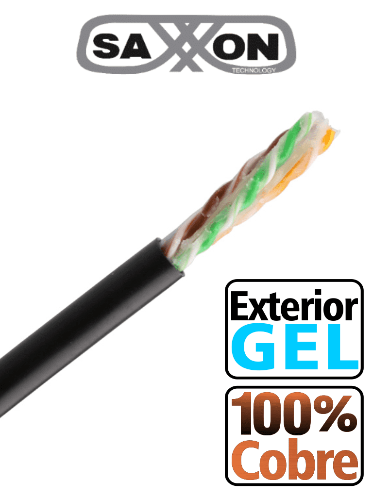 Bobina de Cable UTP Cat6 Saxxon Para Exterior con Gel 100% Cobre Color Negro 305 Metros OUTPCAT6GCOPEXT - SILYMX