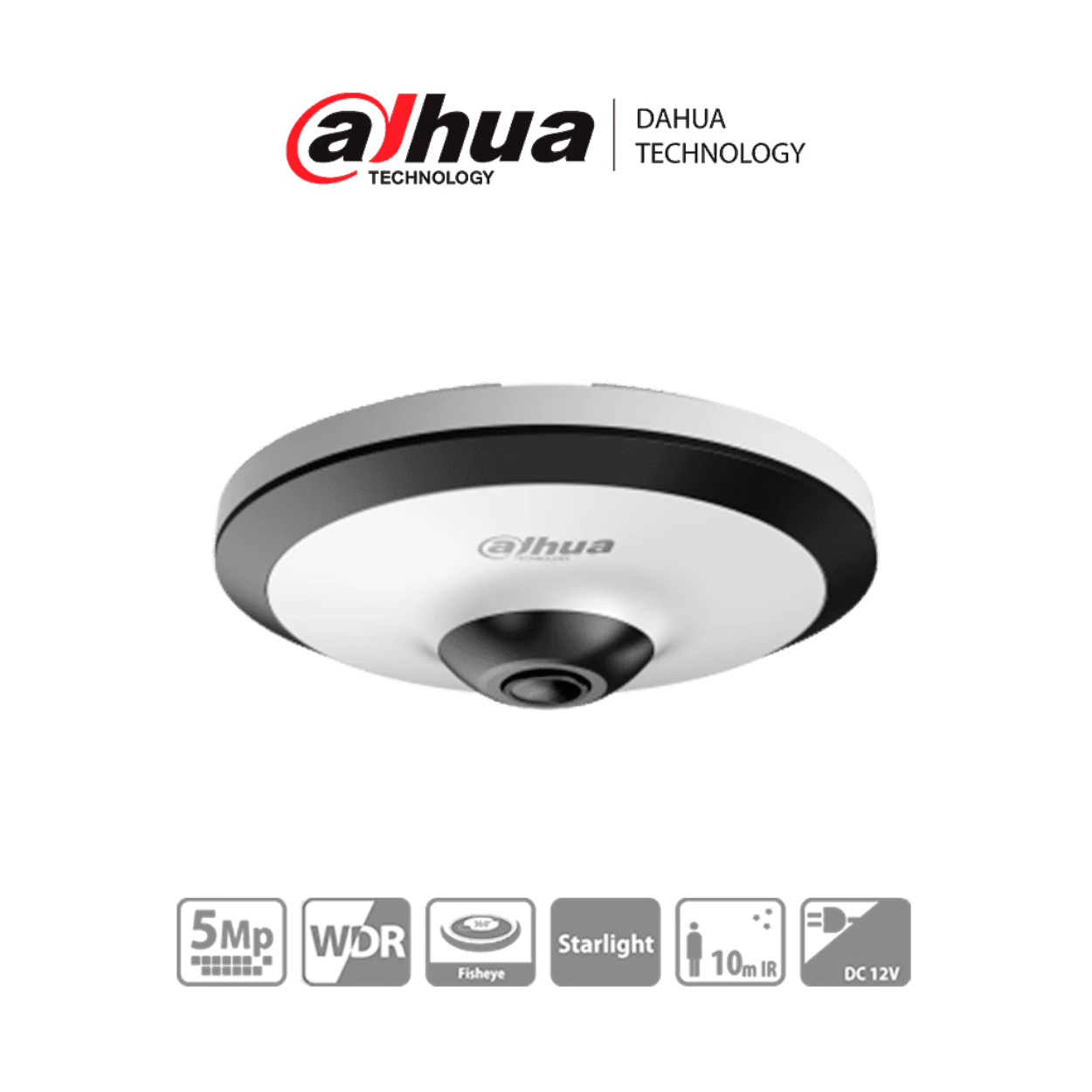 DAHUA EW2501 - Cámara FishEye de 5 Megapíxeles HDCVI/ 360 Grados/ IR de 10 Mts/ WDR Real de 120dB/ Microfono Integrado/ Uso Interior/ Starlight, 2D&3DNR - SILYMX