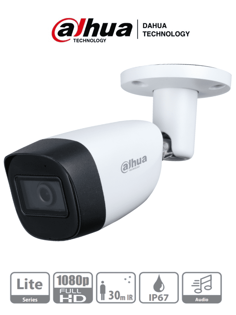 Cámaras Analógicas BalaDAHUADH-HAC-HFW1200CMN-A-0280B-S5Cámara Bullet HDCVI 2MP 1080p Lente 2.8mm Micrófono IR 30m IP67 Dahua DH - HAC - HFW1200CMN - A - 0280B - S5 - SILYMX
