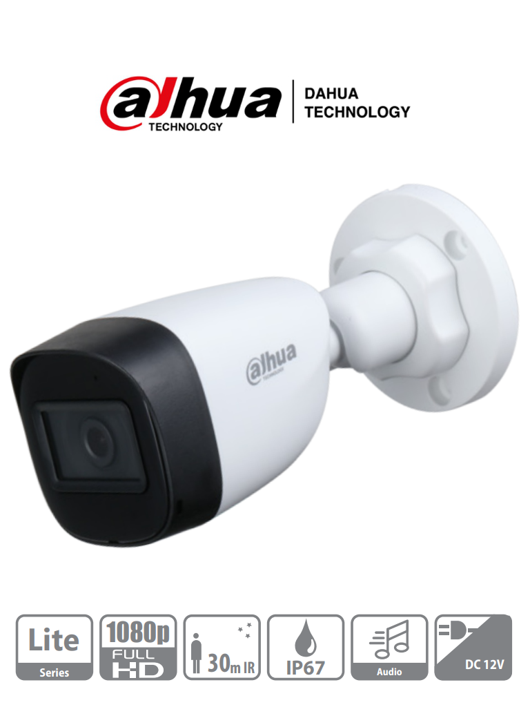 Cámara Bullet Full HD 1080p Audio IR 30m Exterior IP67 DAHUA DH-HAC-HFW1200CN-A-0280B-S5 - SILYMX