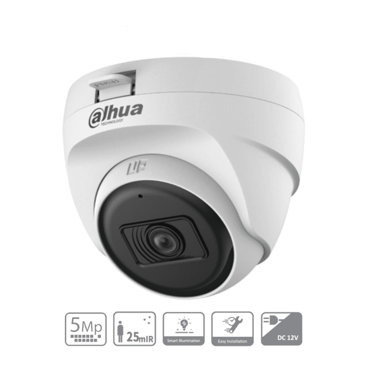 Cámara Domo de 5 Megapixeles Lente de 2.8mm 106 Grados de Apertura IR de 25 Mts Uso Interior Soporta HDCVI AHD TVI y CBVS  DH-HAC-T1A51N-U - SILYMX