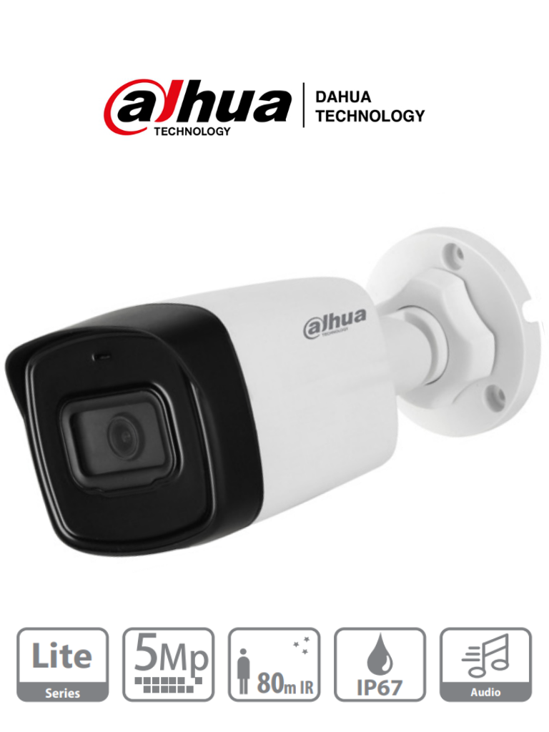 Cámara Bullet HDCVI 5MP Micrófono Integrado Lente 2.8mm IR 80m Starlight DAHUA DH-HAC-HFW1500TLN-A-0280B-S2 - SILYMX