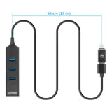 Adaptador de Red GB USB A/C con Hub V3.2 USB-A macho con acoplador USB-C macho a conector RJ-45 hembra y tres conectores USB-A de 5 Gbps de Súper Velocidad USB 3.2 Gen1 alimentado por bus negro 180894 - SILYMX