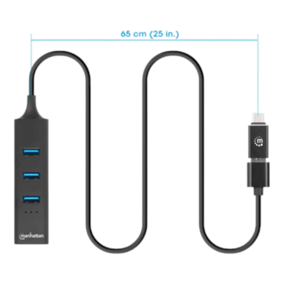 Adaptador de Red GB USB A/C con Hub V3.2 USB-A macho con acoplador USB-C macho a conector RJ-45 hembra y tres conectores USB-A de 5 Gbps de Súper Velocidad USB 3.2 Gen1 alimentado por bus negro 180894 - SILYMX