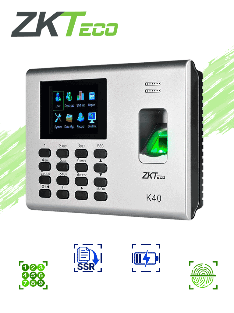 Reloj Checador Control de Acceso y Asistencia Biométrico ZKTeco ZK-K40 ID 1000 Usuarios - SILYMX