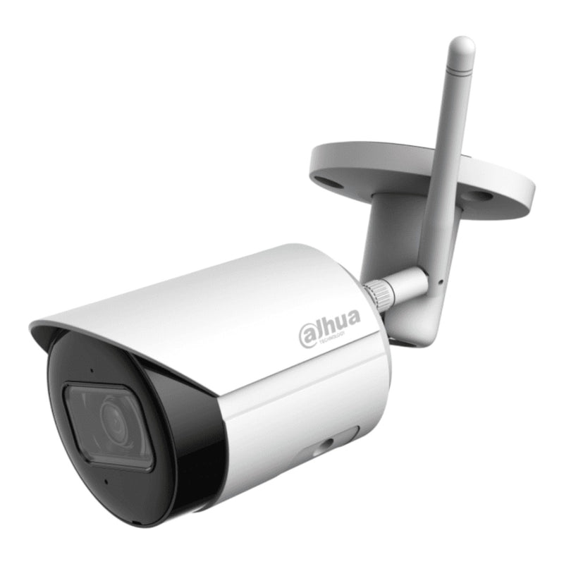 Camara IP Bullet Wifi de 4 Megapixeles Lente de 2.8mm 90 Grados de Apertura H.265+ IR de 30 Metros Microfono Integrado Ranura para MicroSD Metalica IP67 DWDR Videoanaliticos con SMD DH-IPC-HFW1430DS-SAW - SILYMX