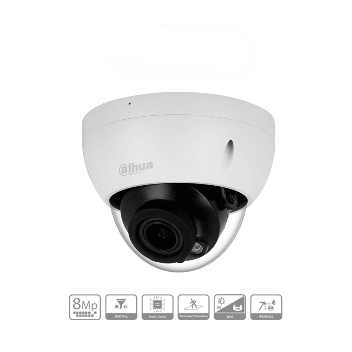 Cámara IP Domo Antivandálica de 8MP con lente motorizado 2.7-13.5mm IR 40m IA WizSense detección de movimiento inteligente protección perimetral Starlight PoE WDR H.265+ IP67 IK10 DH-IPC-HDBW2841R-ZS - SILYMX