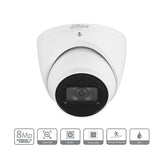 Cámara IP Domo de 8 MP con diseño Eyeball, lente 2.8 mm, y tecnología WizSense. Ofrece visión nocturna con IR de 30m, SMD 4.0 y AI SSA para análisis inteligente. Incluye ranura para MicroSD, y protección IP67 soportando PoE DH-IPC-HDW3841EM-S-S2 - SILYMX