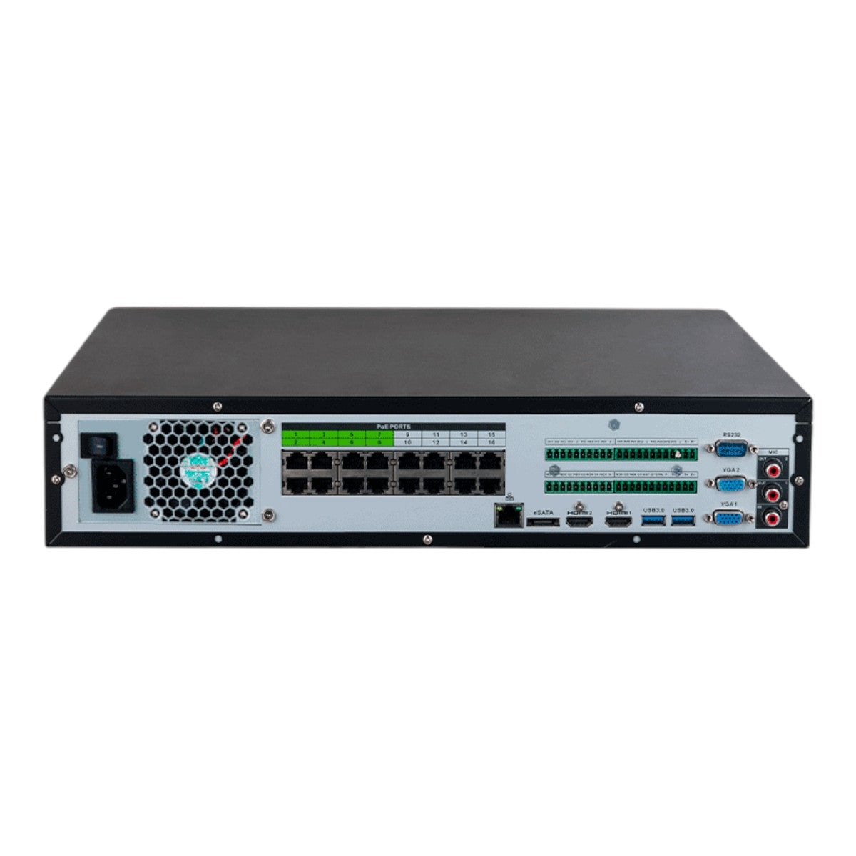 NVR de 32 canales IP 4K con 16 puertos PoE y 8 puertos ePoE Ofrece tecnología Acupick detección y reconocimiento facial SMD 8 bahías para discos duros y admite RAID 0/1/5/6/10, con un ancho de banda de 384 Mbps DHI-NVR5832-16P-EI - SILYMX