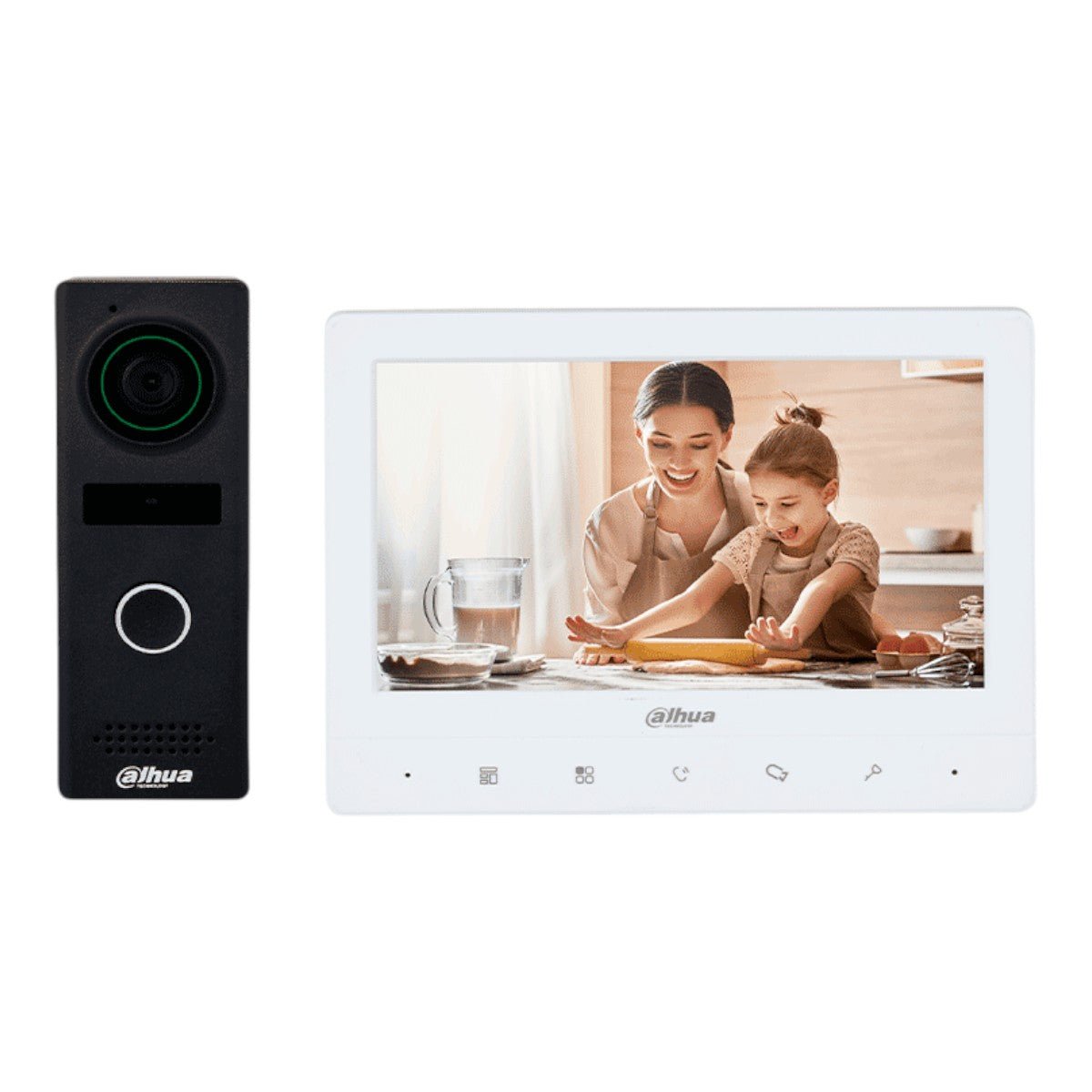 Kit de videoportero analógico con frente de calle metálico y cámara de 1.3 MP DWDR e IR automático Incluye monitor TFT de 7 entrada y salida de audio y soporte para botón de salida Ideal para seguridad y comodidad DHI-KTA02M - SILYMX