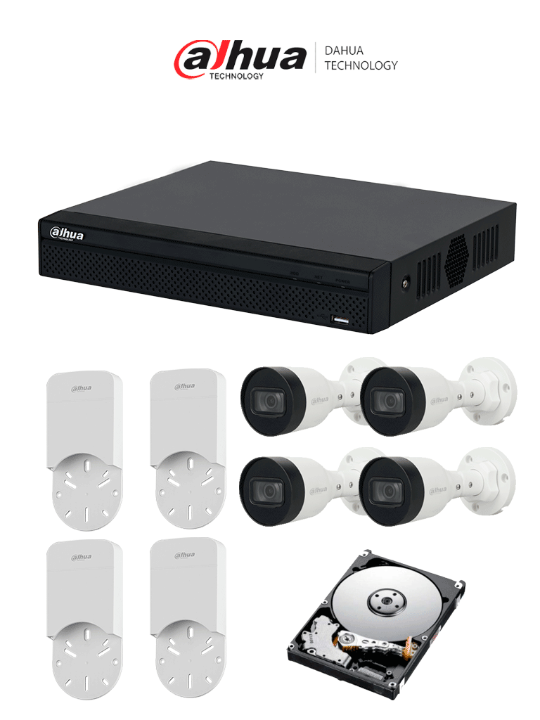 Kit Ip De 4 Canales Con Nvr Con 4 Puertos Poe 1tb DH-KIT/NVR1104HS-P-S3/H-1T/4-H + DH-PFA12A - SILYMX