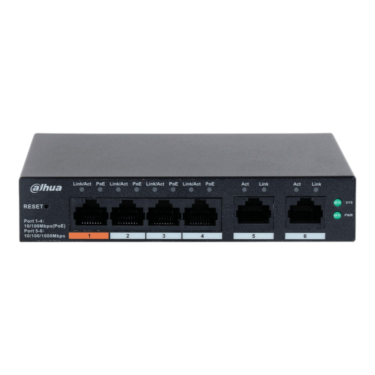 DAHUA CS4006-4ET-60 Switch PoE de 6 Puertos Administrable 4 Puertos PoE 10/1002 Puertos Uplink 10/100/1000 60 Watts  PoE Hasta 250 Metros - SILYMX