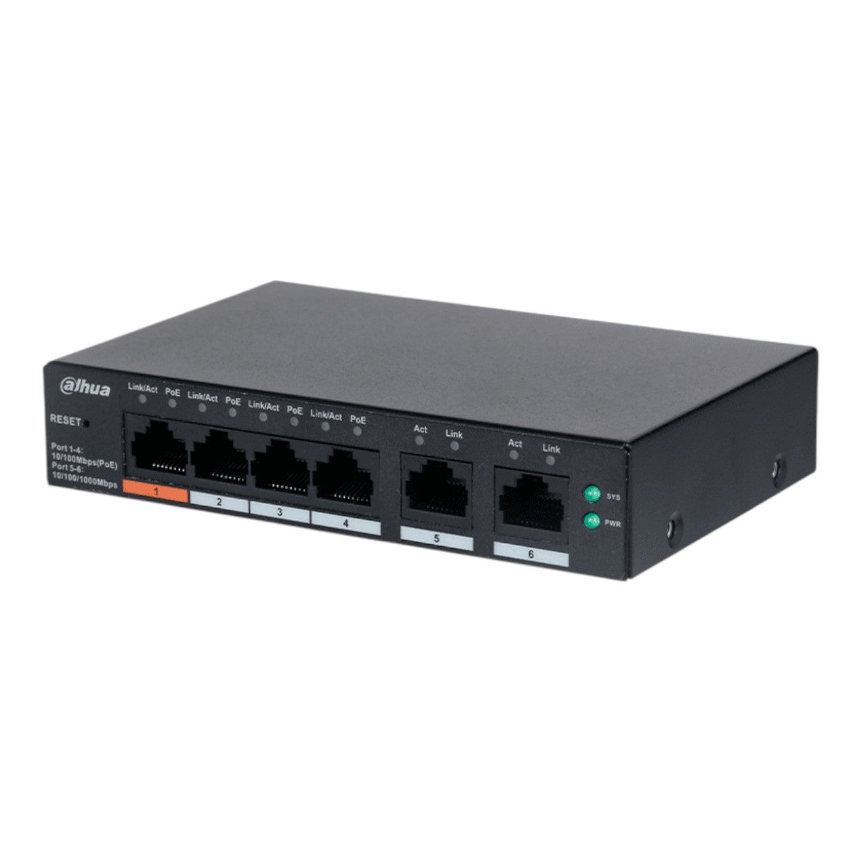 DAHUA CS4006-4ET-60 Switch PoE de 6 Puertos Administrable 4 Puertos PoE 10/1002 Puertos Uplink 10/100/1000 60 Watts  PoE Hasta 250 Metros - SILYMX