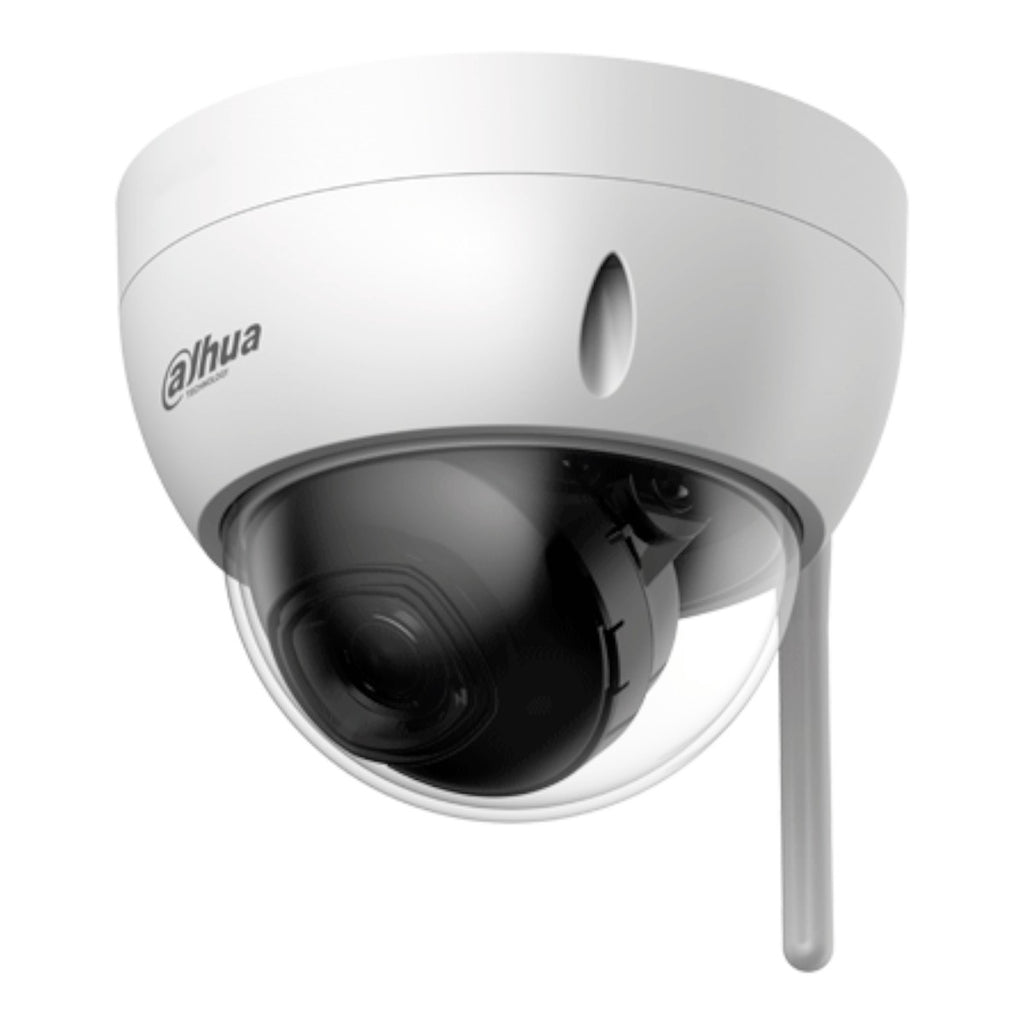 Camara IP Domo Wifi de 2 Megapixeles Lente de 2.8 mm 100 Grados de Apertura IR de 30 Metros Ranura para MicroSD IP67 Antivandálica Ik10 Detección de Humanos SMD Hasta 80 Metros de Alcance en Area Abierta DH-IPC-HDBW1230DE-SW