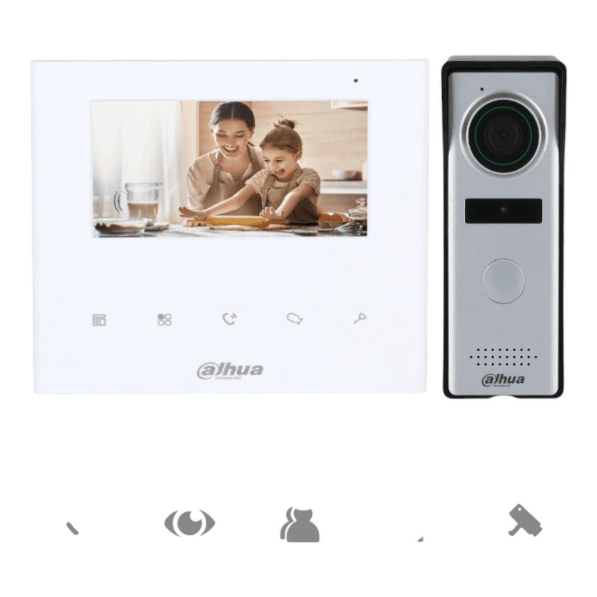 Kit de videoportero analógico con monitor de 4.3 y botones táctiles. Incluye frente de calle con cámara de 1.3 MP múltiples tonos de timbre personalizables y función de apertura de puerta para mayor seguridad y comodidad DHI-KTA04 - SILYMX
