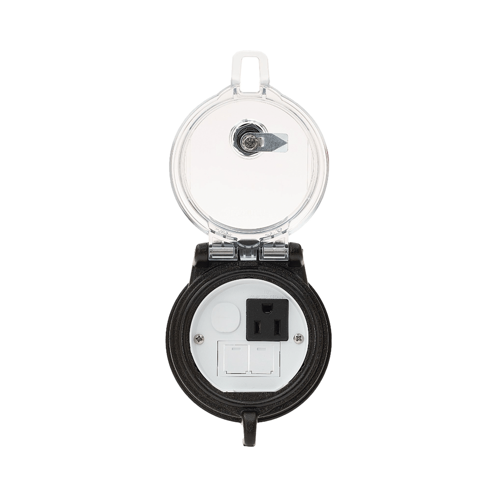 Dispositivo Circular de Puertos de Acceso a Datos Con Dos Espacios Para Módulos Mini-Com y Un Receptáculo NEMA 5-15R - SILYMX