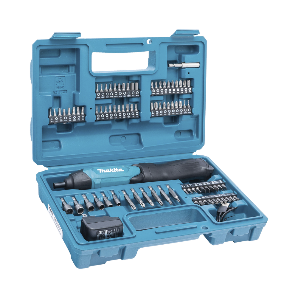 Atornillador Reversible Broquero 1/4 de 220 RPM con Cargador USB Incluye 81 Puntas DF-001-DW