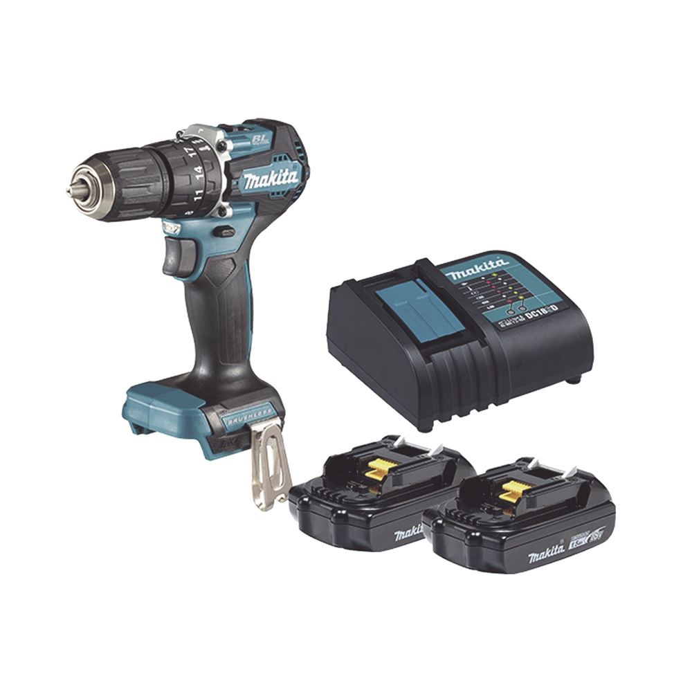 Rotomartillo Taladro Inalámbrico SIN CARBONES Broquero de 1/2" 1,700 RPM 18V Torque: 42 N.m C/2 Bat. (1.5Ah) y Cargador DHP487SYX2 - SILYMX