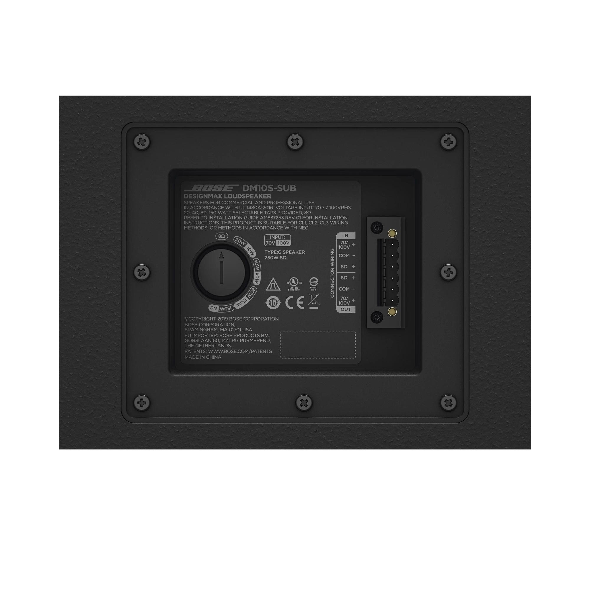 Subwoofer 10in Montaje Pared 8 Ohms 70V 100V Negro DesignMax Bose Professional DM10S-SUB