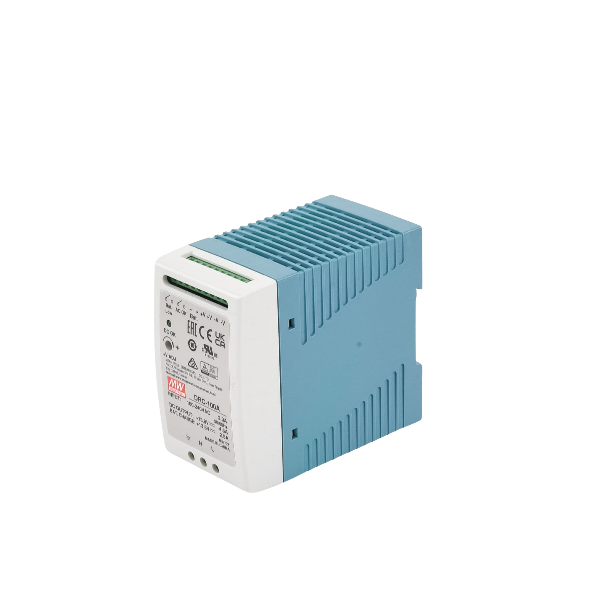 Fuente de Poder DIN Rail MEANWELL DRC-100-A · 12V · 100W · Con Cargador de Batería - SILYMX