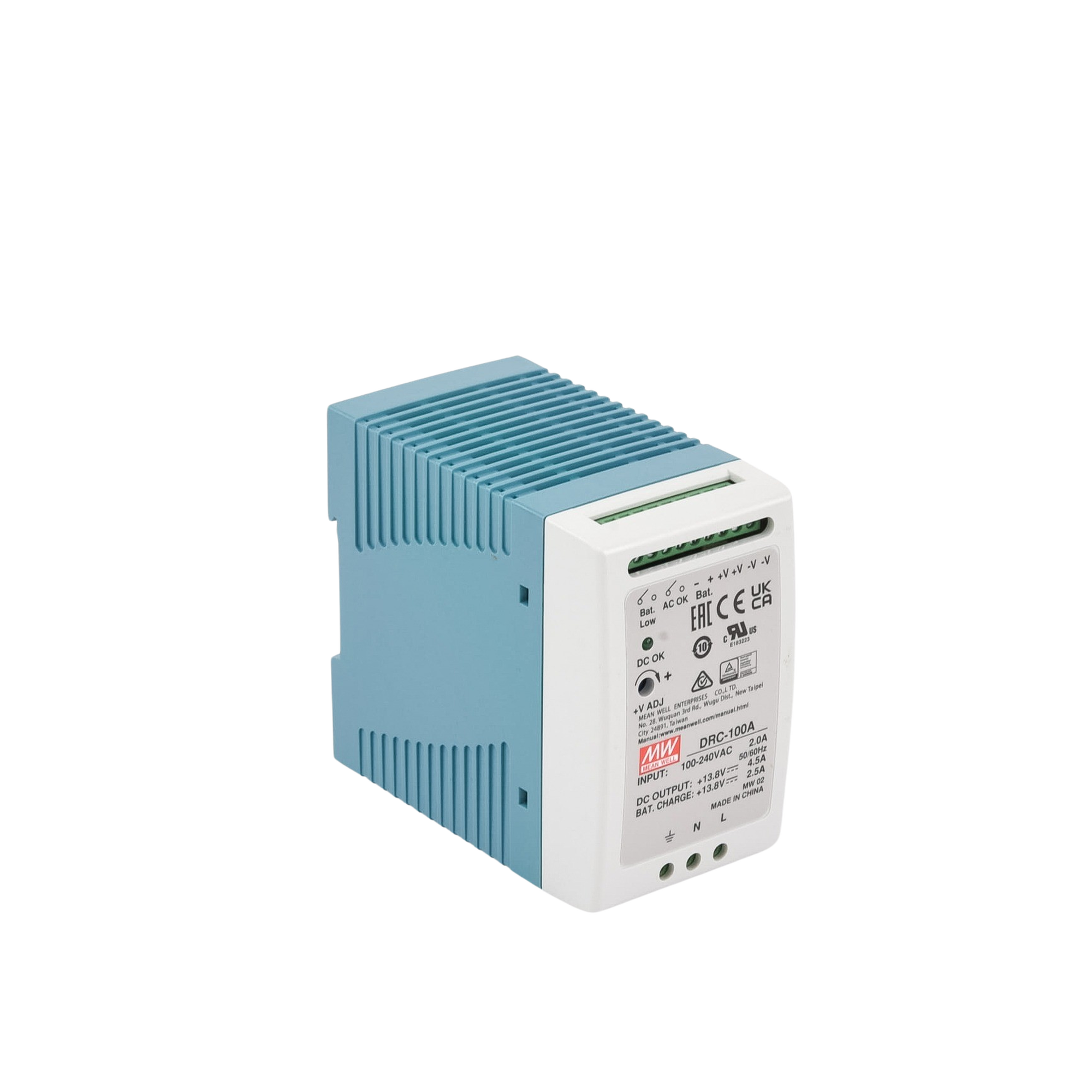 Fuente de Poder DIN Rail MEANWELL DRC-100-A · 12V · 100W · Con Cargador de Batería - SILYMX