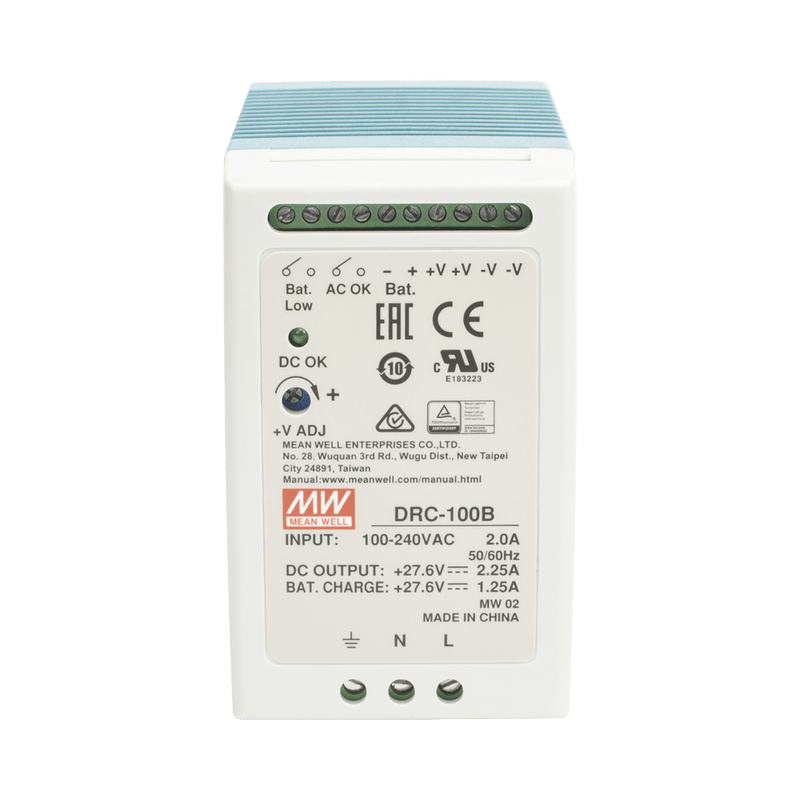 Fuente de poder MEANWELL Riel Din 24V, 100W con Cargador de Bateria DRC-100-B - SILYMX