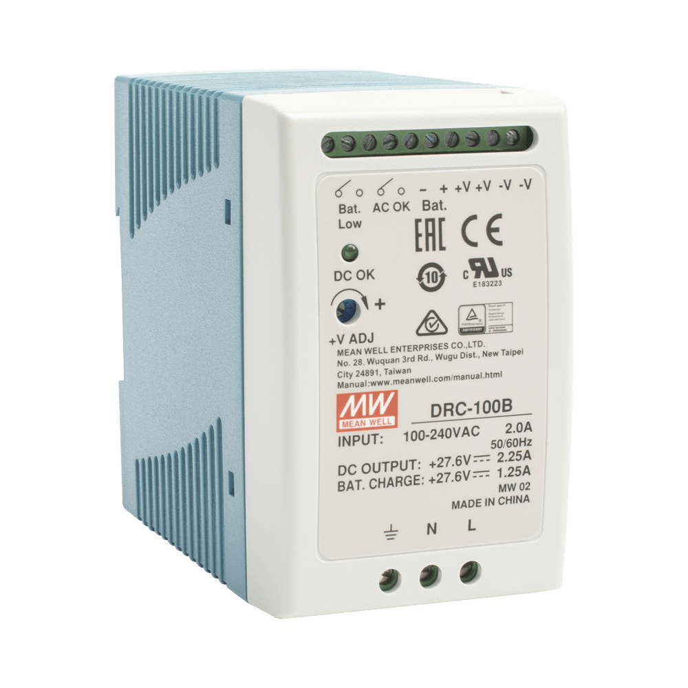 Fuente de poder MEANWELL Riel Din 24V, 100W con Cargador de Bateria DRC-100-B - SILYMX