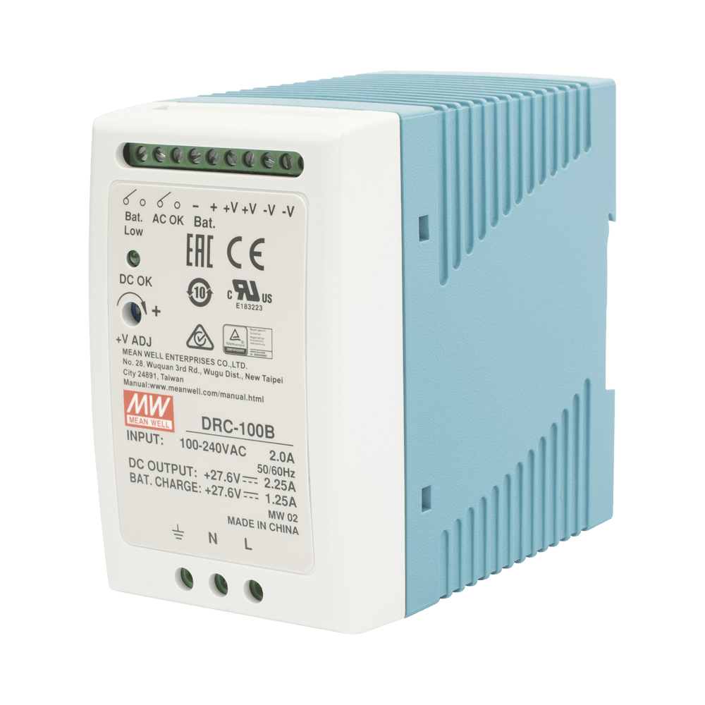 Fuente de poder MEANWELL Riel Din 24V, 100W con Cargador de Bateria DRC-100-B - SILYMX