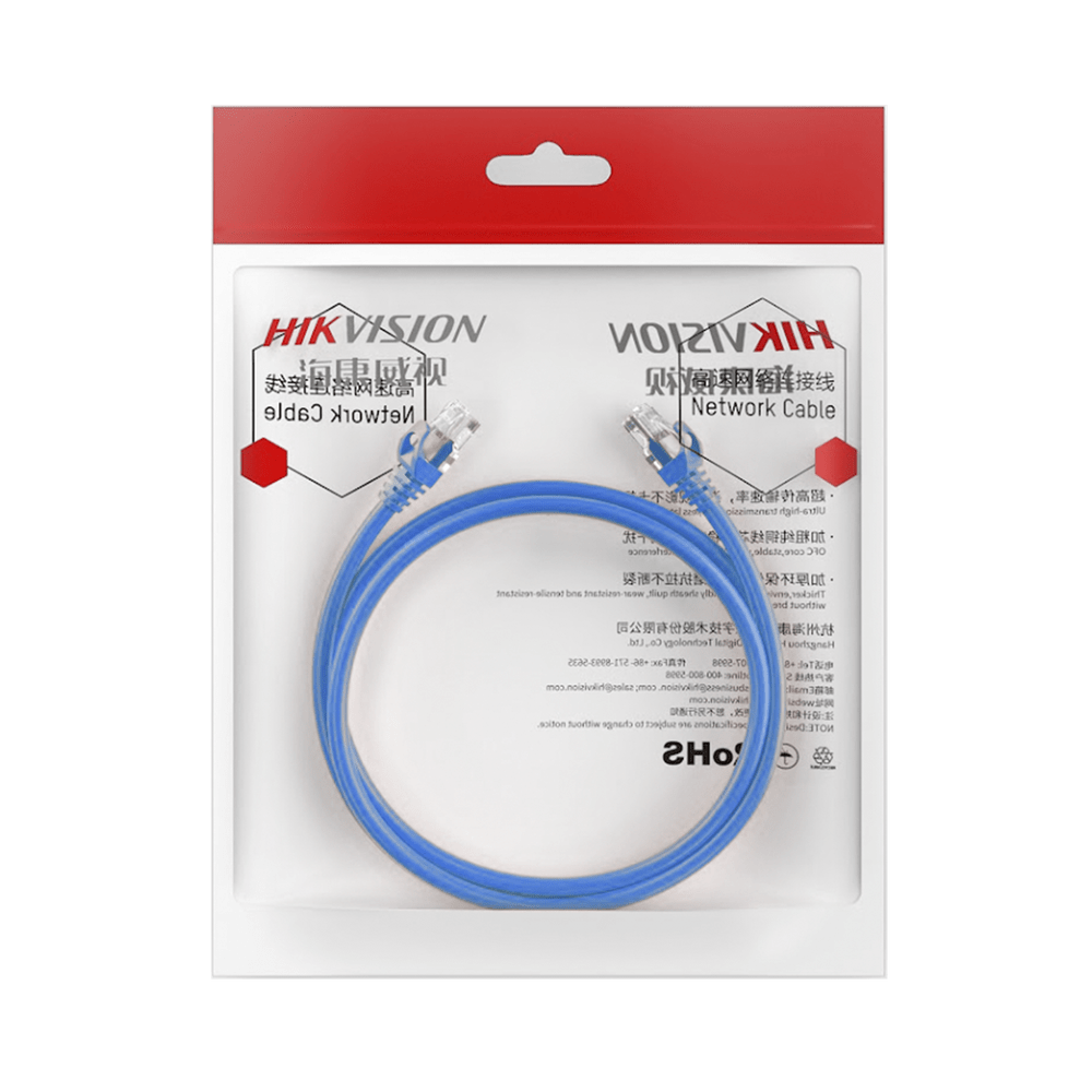 Cable de Parcheo (Patch Cord) Hikvision UTP Cat. 6 (24 AWG) 2 Metros Color Azul Ideal para PoE+ Interior DS-1NP6UEC0-200-B - SILYMX