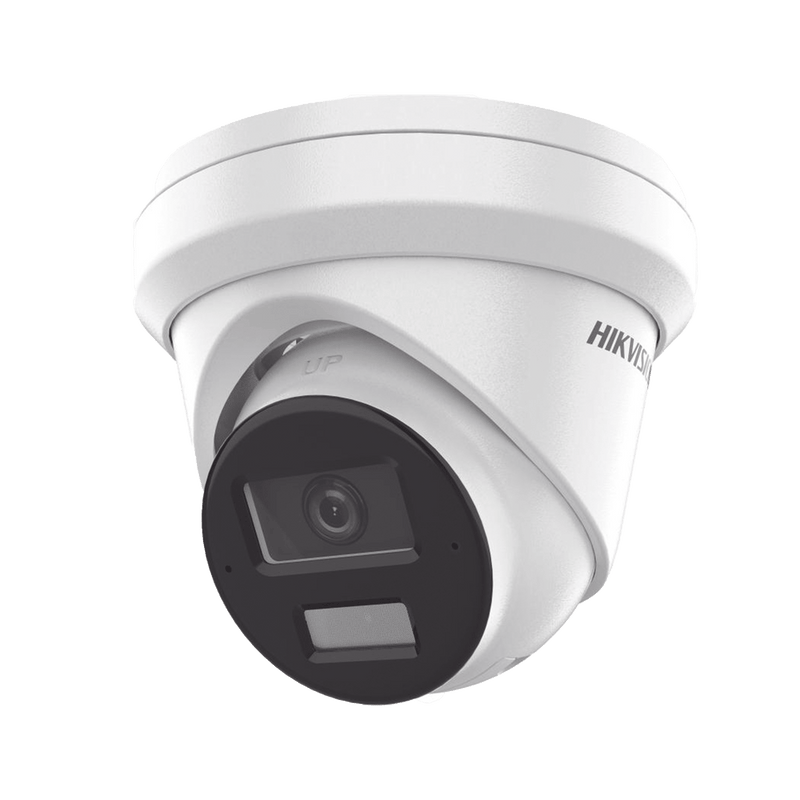 [Dual Light + 2 Micrófonos Integrados] Turret IP 4 Megapixel Lente 2.8 mm 30 mts Luz Blanca + 30 mts IR ACUSENSE Exterior IP67 WDR 120 dB PoE ONVIF Micro SD Metal ACUSEARCH DS-2CD2343G2-LI2U - SILYMX