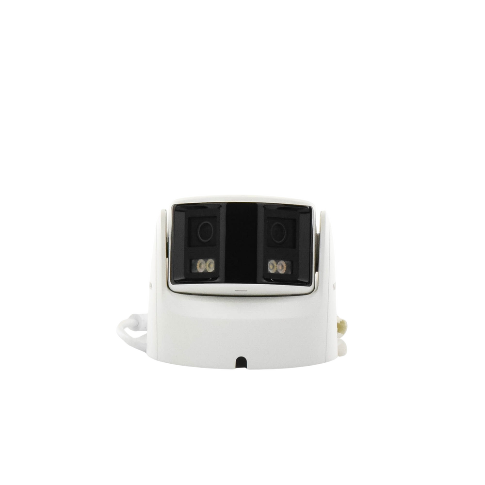 Turret IP Panorámica 4 Megapíxel 2 Lentes 2.8 mm 180° ColorVu PoE WDR 130° IP67 ACUSENSE Luz Estroboscópica y Alarma Audible 30 mts Luz Blanca Microfono integrado DS-2CD2347G2P-LSU/SL(C) - SILYMX