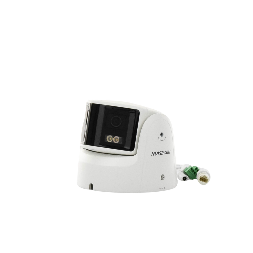 Turret IP Panorámica 4 Megapíxel 2 Lentes 2.8 mm 180° ColorVu PoE WDR 130° IP67 ACUSENSE Luz Estroboscópica y Alarma Audible 30 mts Luz Blanca Microfono integrado DS-2CD2347G2P-LSU/SL(C) - SILYMX