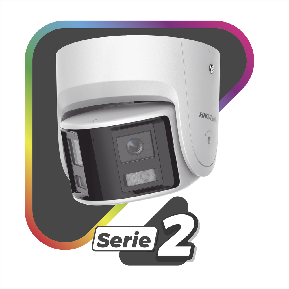 Turret IP Panorámica 4 Megapíxel 2 Lentes 2.8 mm 180° ColorVu PoE WDR 130° IP67 ACUSENSE Luz Estroboscópica y Alarma Audible 30 mts Luz Blanca Microfono integrado DS-2CD2347G2P-LSU/SL(C) - SILYMX