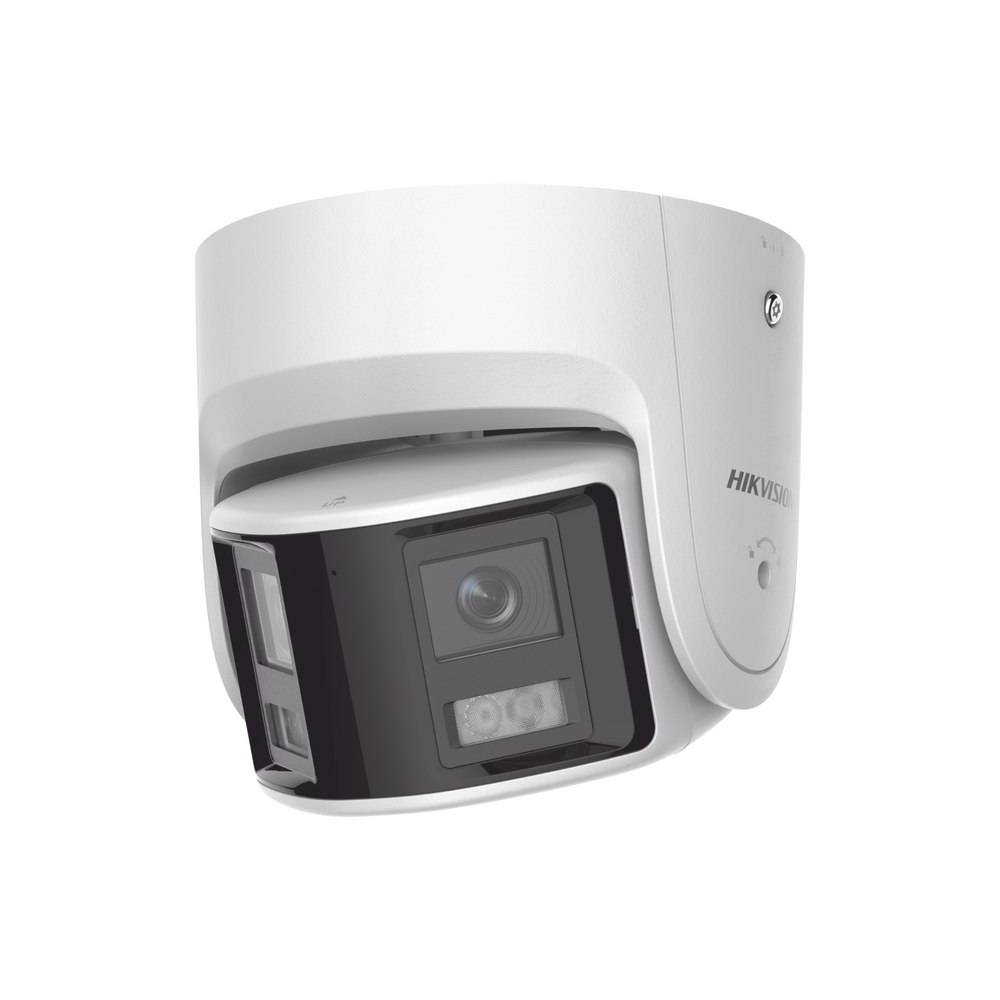 Turret IP Panorámica 4 Megapíxel 2 Lentes 2.8 mm 180° ColorVu PoE WDR 130° IP67 ACUSENSE Luz Estroboscópica y Alarma Audible 30 mts Luz Blanca Microfono integrado DS-2CD2347G2P-LSU/SL(C) - SILYMX