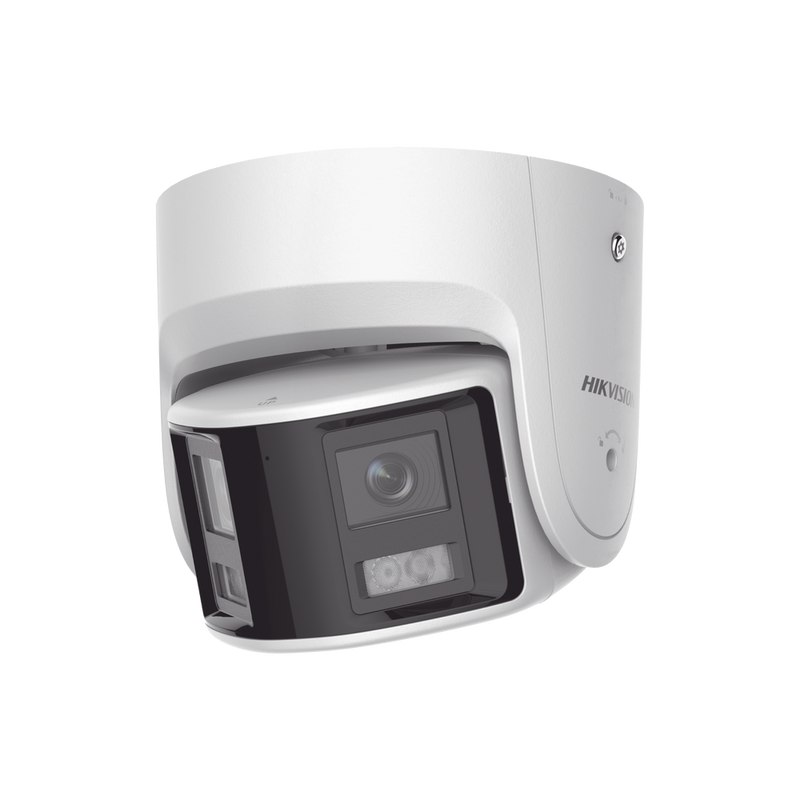 Turret IP Panorámica 4 Megapíxel 2 Lentes 2.8 mm 180° ColorVu PoE WDR 130° IP67 ACUSENSE Luz Estroboscópica y Alarma Audible 30 mts Luz Blanca Microfono integrado DS-2CD2347G2P-LSU/SL(C) - SILYMX