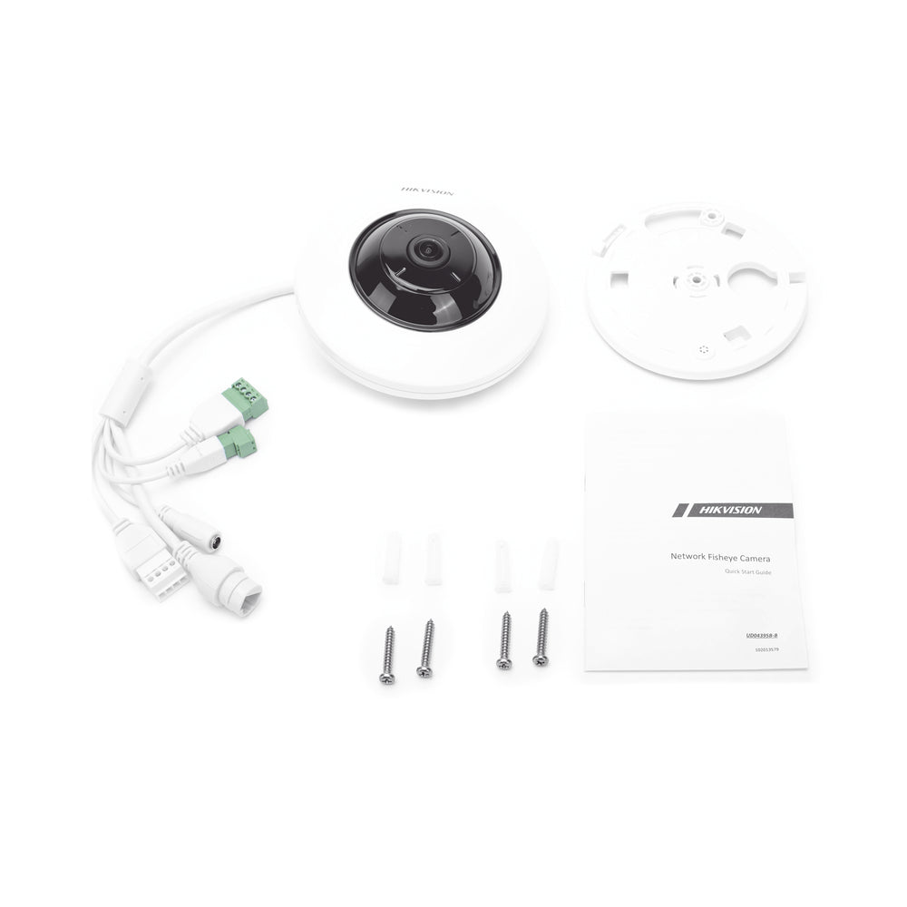 Cámara Mini Fisheye IP 5 Megapixel HIKVISION Panorámica 180° - 360° Microfono Integrado 8 mts IR Uso en Interior PoE Múltiples Vistas por iVMS-4200 Alarmas I/O Micro SD  DS-2CD2955G0-ISU - SILYMX